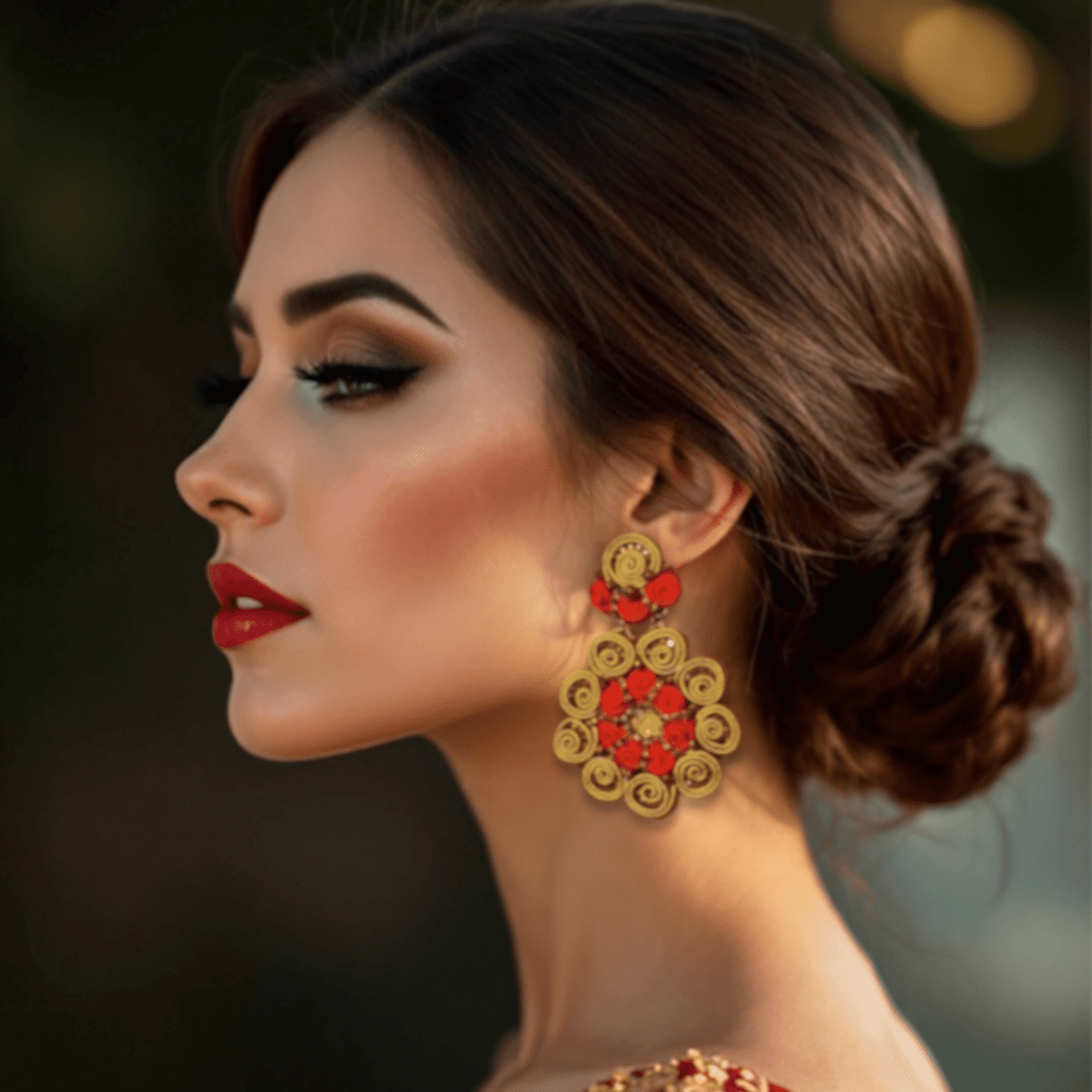 "Encaracolao" - Pendientes Colección Flamenca - Grana y oro - 3