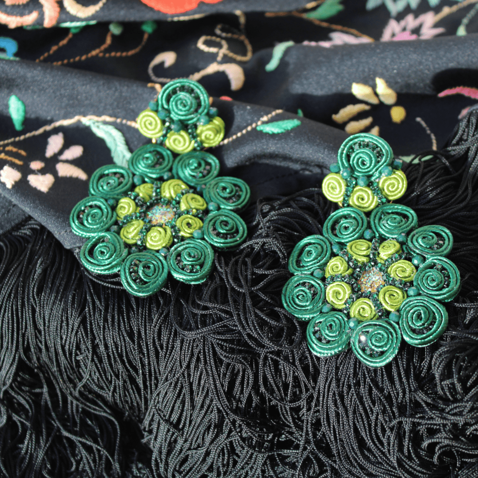 "Encaracolao" - Pendientes Colección Flamenca - Verde - 2